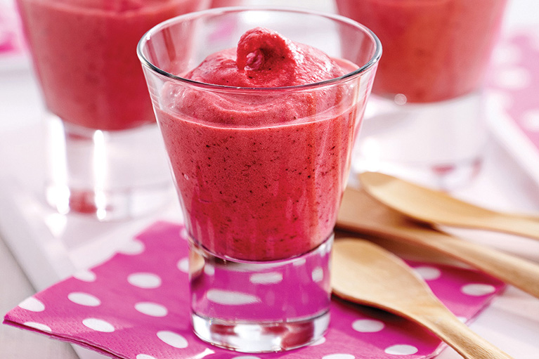 Dessert aux framboises - Sorbet aux framboises et liqueur de litchi