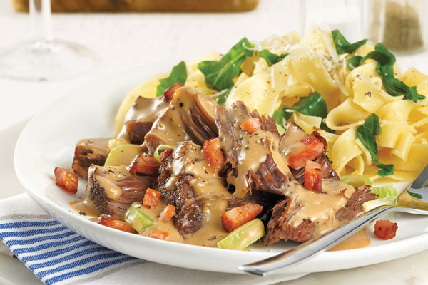 Idée de recette de souper en famille : bœuf braisé à la bière et aux poireaux à la mijoteuse