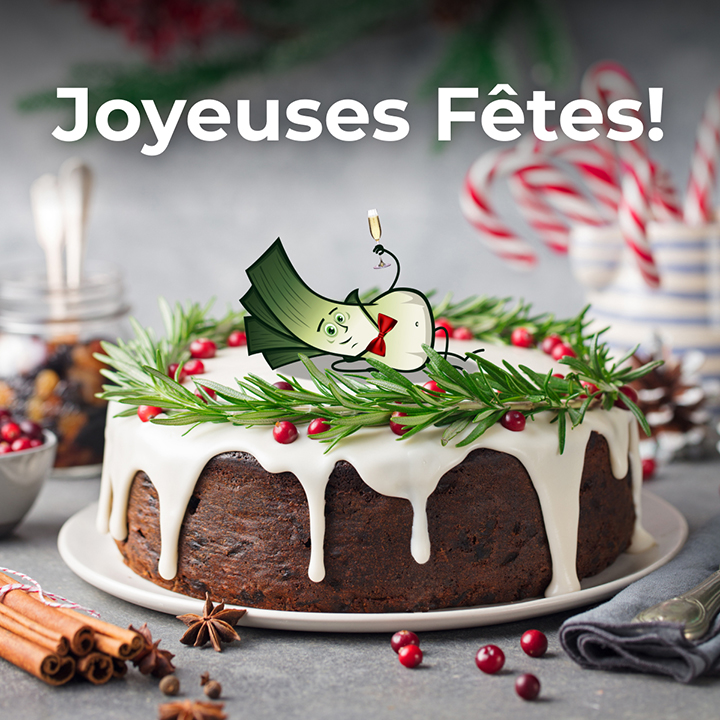 Serge le poireau dans une ambiance des Fêtes sur un gâteau de Noël