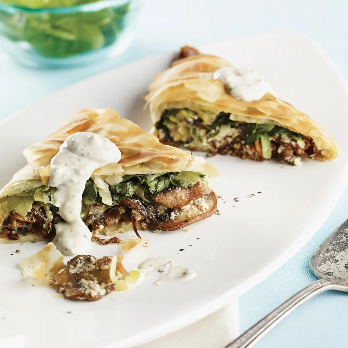 Mushroom, leek and ricotta strudel