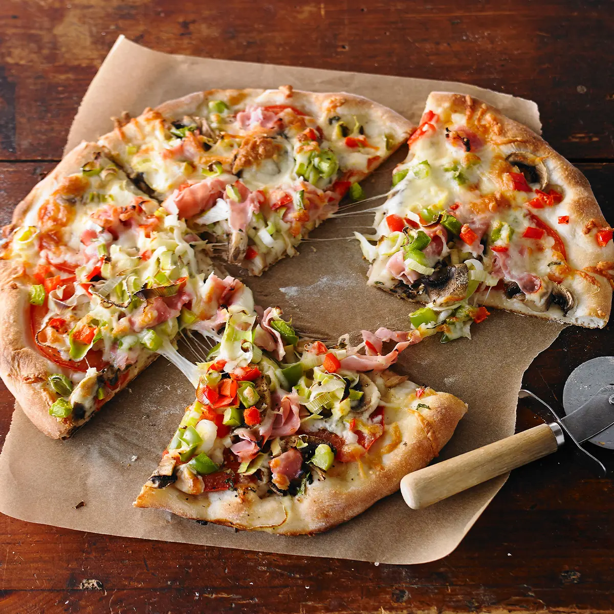 Ham and leek pizza