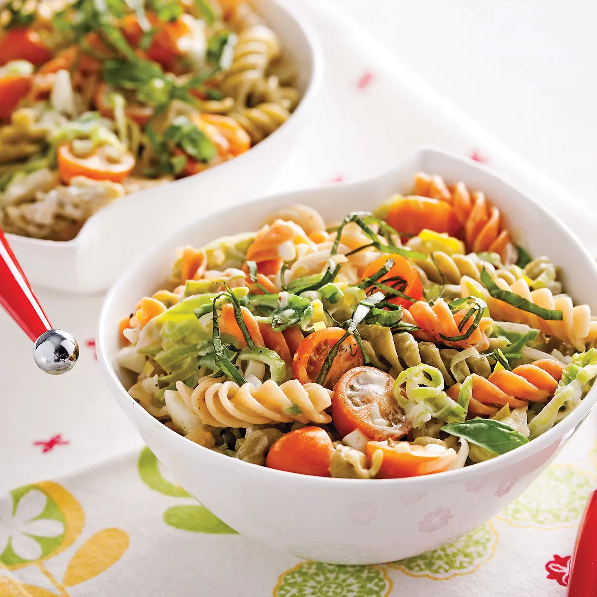 Eggs and vegetables tricolour rotinis