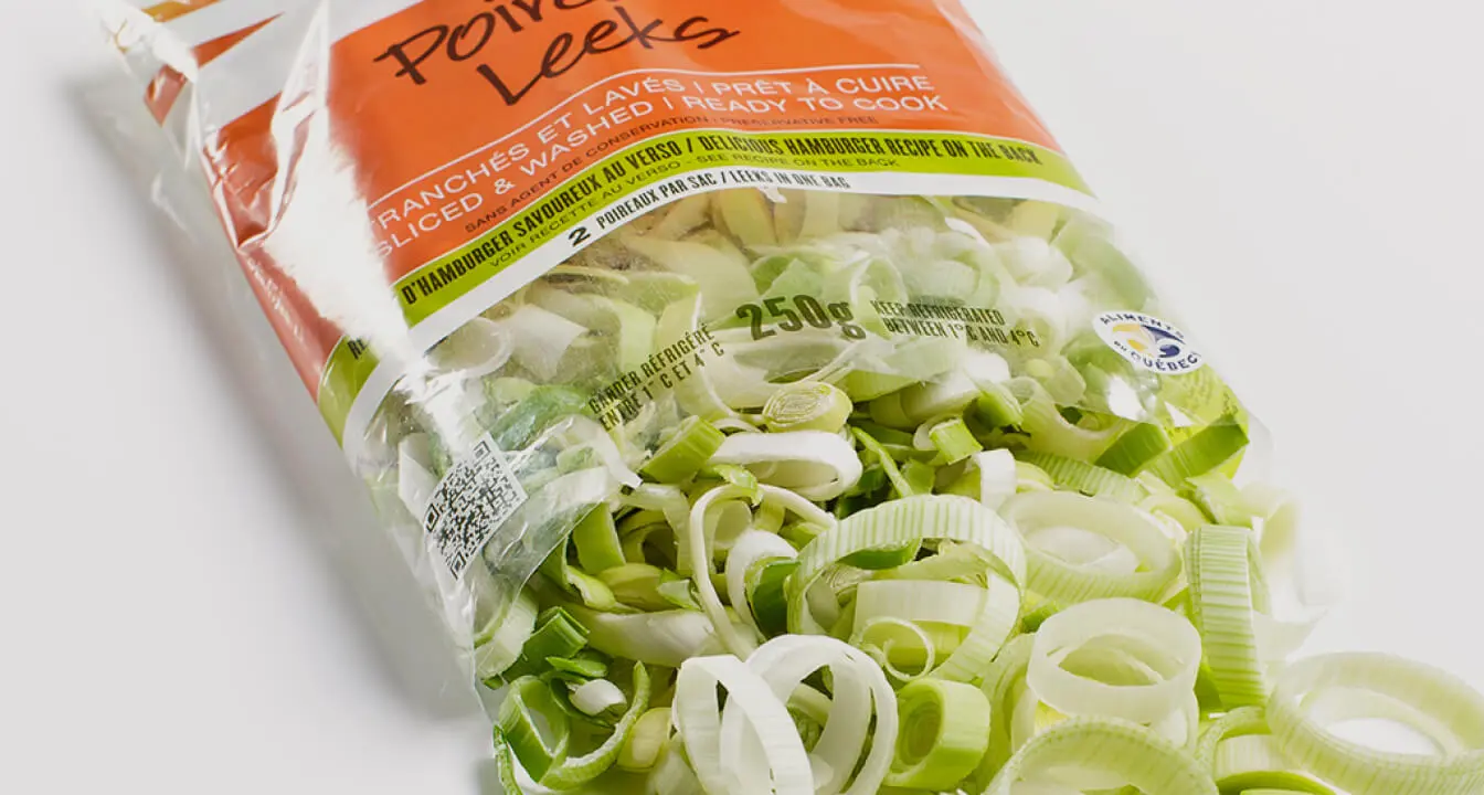 Package of sliced leeks