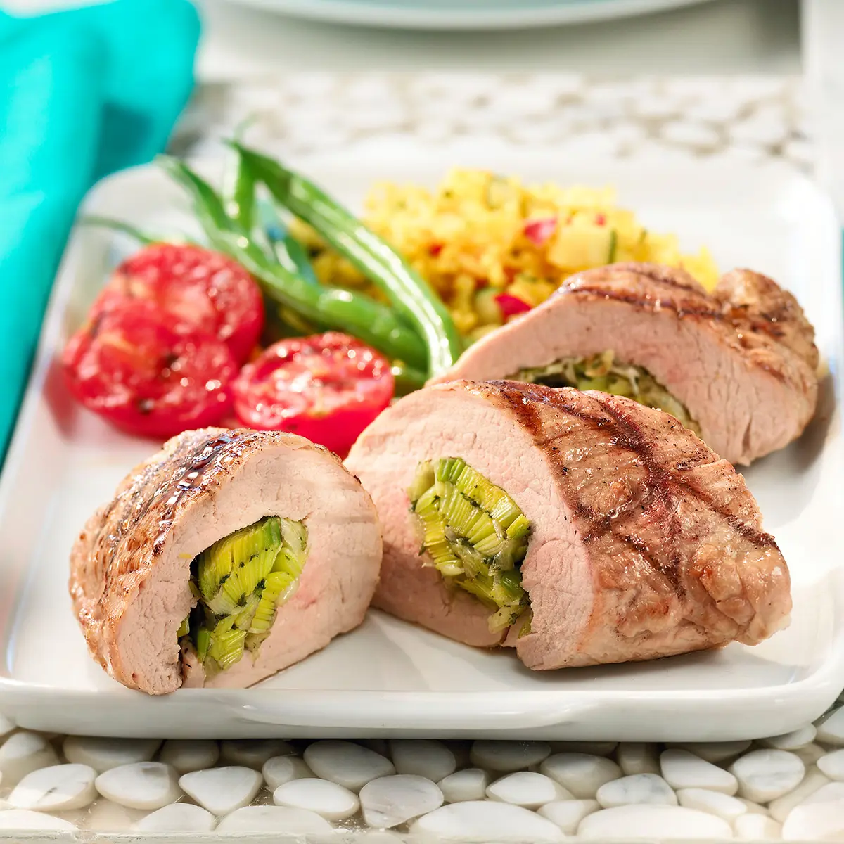 Pork fillet rolled with leek butter