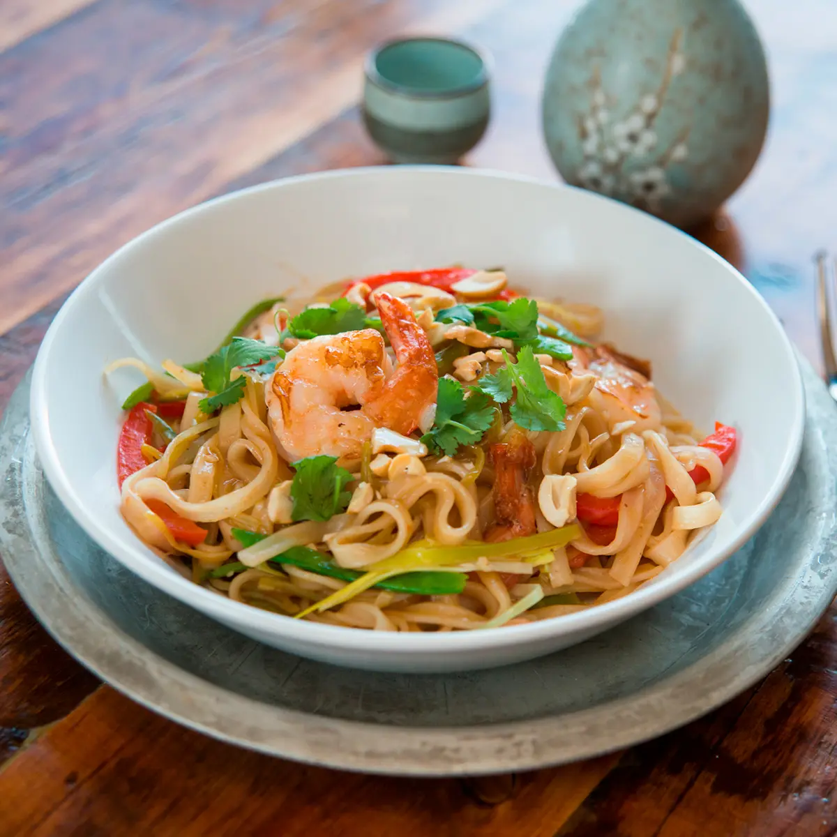 Shrimp and leek pad Thai