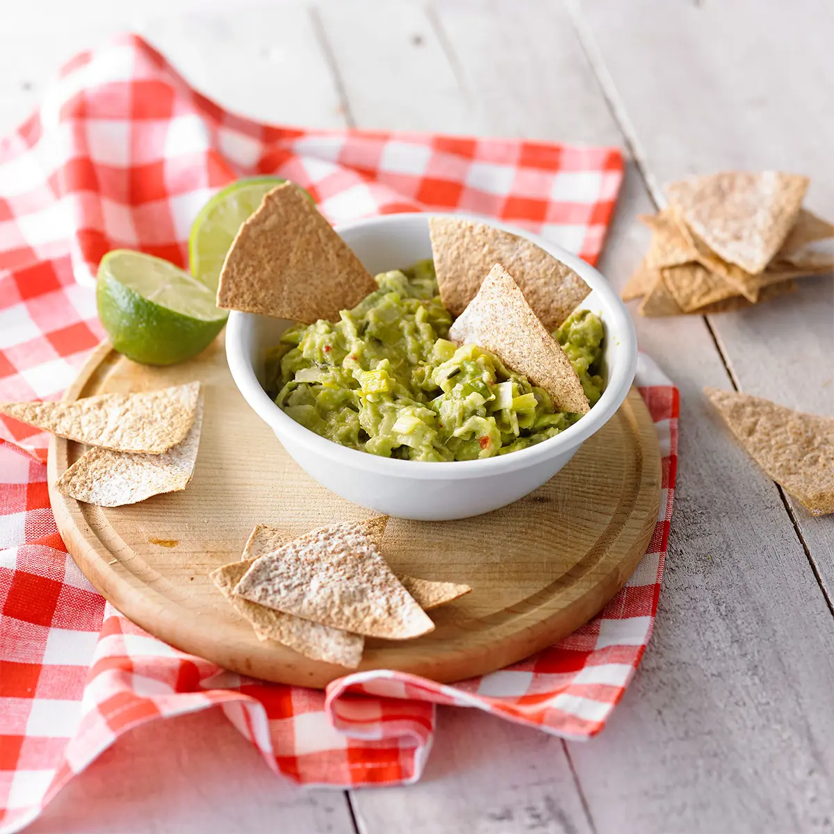 Homemade leek guacamole and tortilla chips