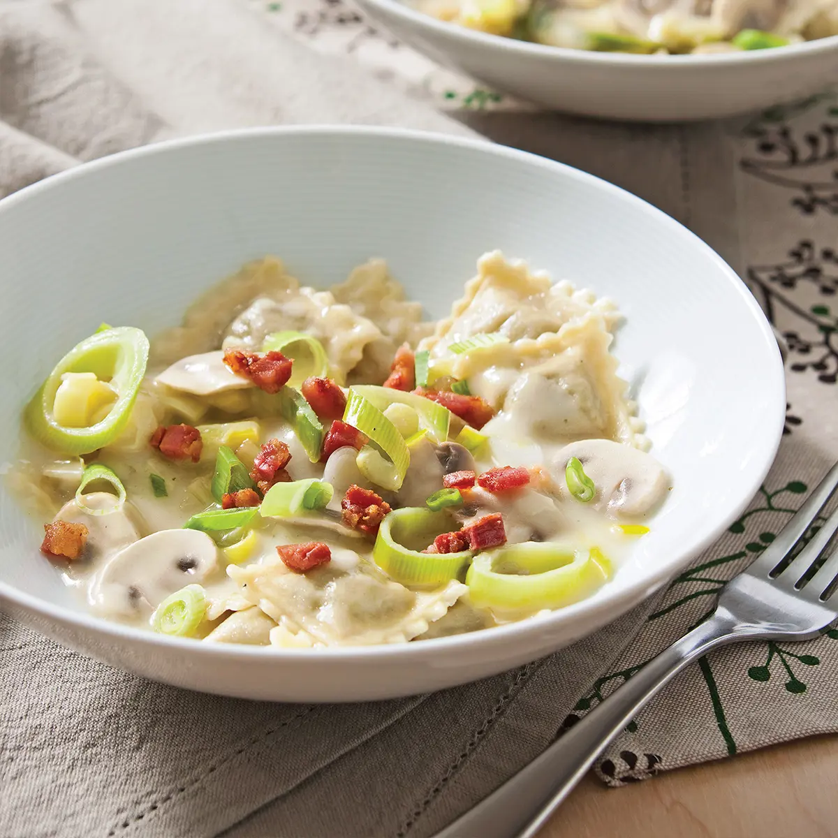 Mushroom and leek raviolis
