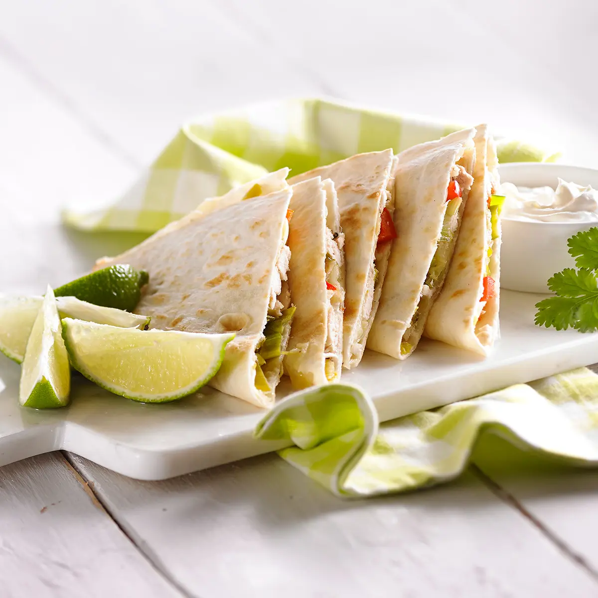 Chicken and leek quesadillas